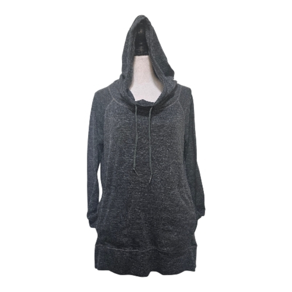 Athleta Techie Sweatshirt Heathered Forest Green Hoodie Cowl Neck Med Athleisure